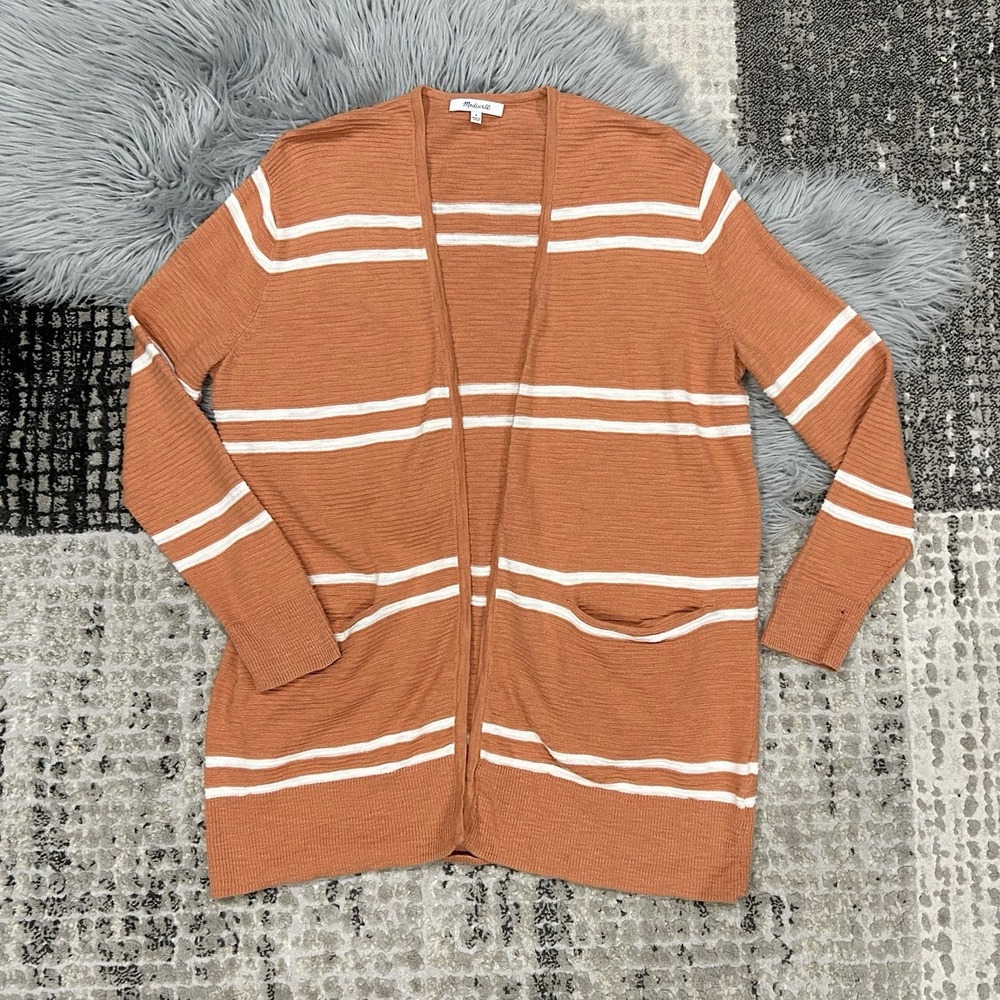 Madewell Summer Ryder Cardigan Sweater‎ Orange Striped XS